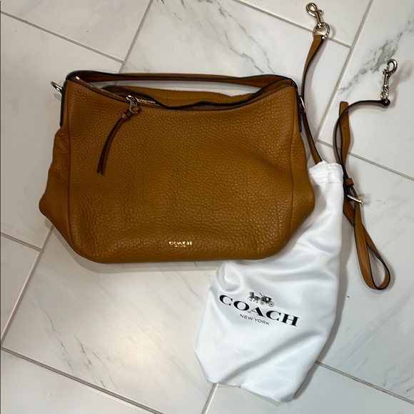 Coach Handbags - Coach Tan Pebbled Leather Shoulder Bag with Gold Hardware